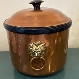 Vintage Coppercraft Guild Ice Bucket with Brass Lion Head Handles.